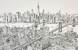 New York Skyline (sketch) by Phillip Bissell - Original Drawing on Mounted Paper sized 17x11 inches. Available from Whitewall Galleries